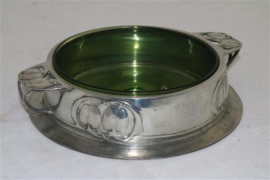 A Liberty & Co English pewter butter dish, 7.5in.